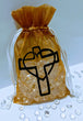 Embroidered Organza Gift Bags, Religious Favors, Baptism, Christening, Wedding Favor Bags, Sheer - Cross n' Heart - Baby See See 