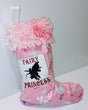 Embroidered Custom & Personalized Christmas Holiday Flannel Lined Stocking, Fairy Princess Theme cotton flannel and pink faux fur cuff - Baby See See 