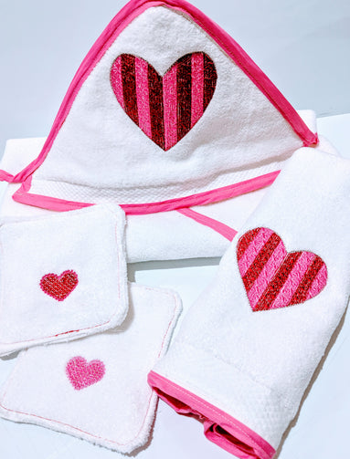 Handmade Embroidered Hooded Baby Towel | Hooded Towels for Kids | Valentine's - Baby See See 