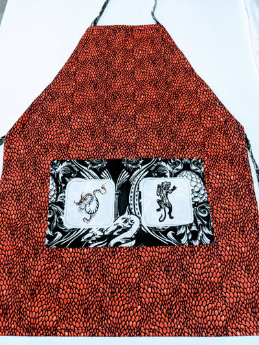 Handmade Embroidered Apron| Work Aprons with Pockets| Dragon Theme - Dragon Scales - Baby See See 