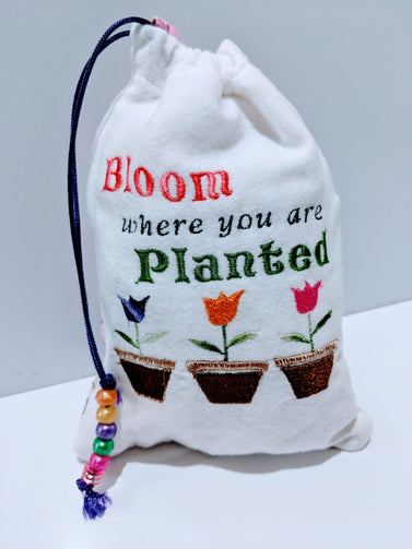 Handmade Embroidered Personalized Gift Bag | Easter Gift bags| Spring Drawstring bags | Bloom | - Baby See See 