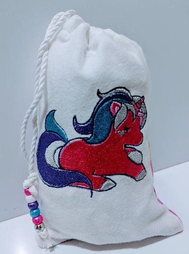 Handmade Embroidered Personalized Gift Bag | Birthday party favor bags| Pink Unicorn - Baby See See 