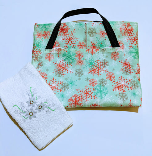Handmade Embroidered Apron| Personalized Aprons with Pockets| Sage in Snowflakes - Baby See See 