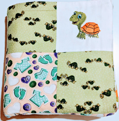 Baby blanket, Embroidered Turtle Flannel Baby Blanket - Baby See See 