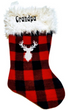 Embroidered Wildlife Personalized Christmas Holiday Flannel Lined Stocking, Buffalo Plaid fleece and white llama faux fur cuff